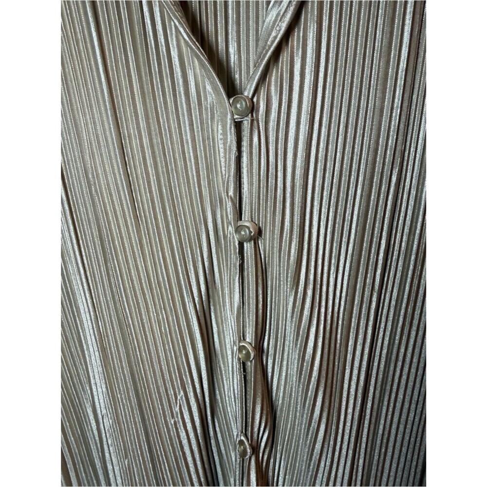 Rachel Zoe Metallic Pleated Button-Front Shirt in Champagne Size L Glam Party - Picture 4 of 5